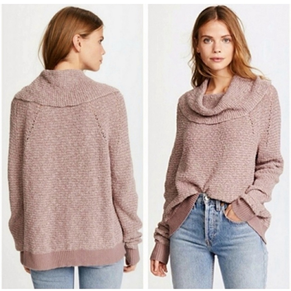Free People Mauve By Your Side Cowl Neck Oversize Knit Sweater Women’s Size S